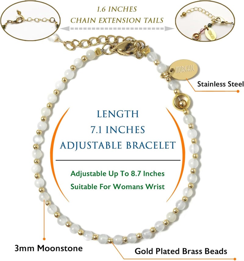 Morchic 3mm Tiny Beads Natural Gemstone Bracelet for Women, Adjustable 7.1" Energy Gem Charm Jewelry, Dainty Handmade Birthday Gift - Image 2
